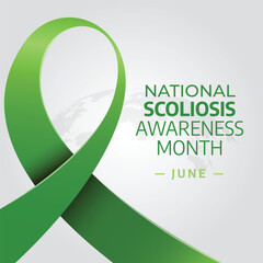 scoliosis awareness month design template for celebration. scoliosis awareness month green ribbon. green ribbon design illustration. ribbon vector. - obrazy, fototapety, plakaty