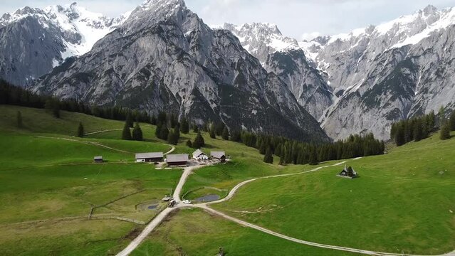 mountain hut and pastures in the Tyrolean Alps.