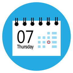 icon with vector eps 10, calendar icon, icon for design, 07 thursday icon with white background