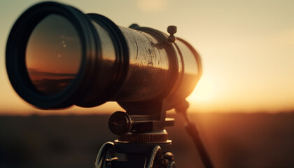 Photographer captures stunning sunset with hand held telescope and camera generated by AI