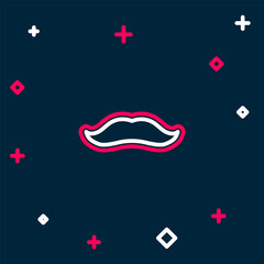 Line Mustache icon isolated on blue background. Barbershop symbol. Facial hair style. Colorful outline concept. Vector