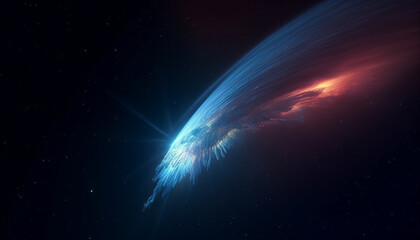 Fototapeta premium Deep underwater adventure glowing nebula illuminates mysterious star field generated by AI