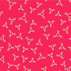 Line Molecule icon isolated seamless pattern on red background. Structure of molecules in chemistry, science teachers innovative educational poster. Vector