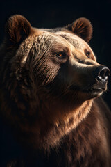 Animal Power - Creative and wonderful colored frontal portrait of a bear like male grizzly in front of a dark background that is as true to the original as possible and photo-like