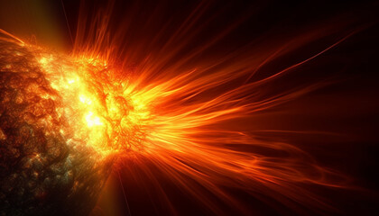 Futuristic galaxy explodes in a fiery, abstract natural phenomenon generated by AI