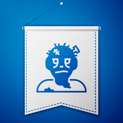 Blue Zombie mask icon isolated on blue background. Happy Halloween party. White pennant template. Vector