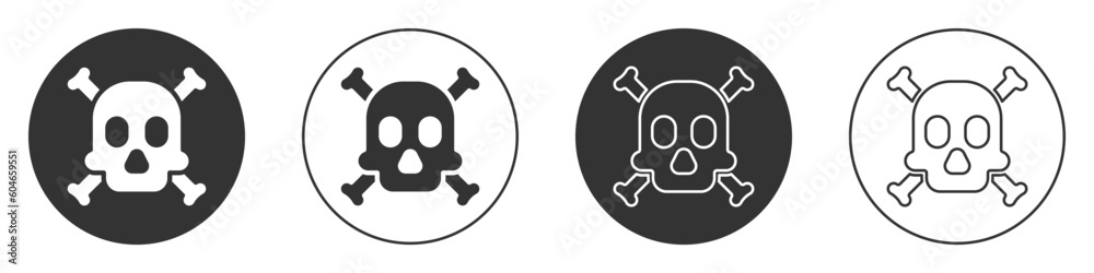 Wall mural Black Bones and skull as a sign of toxicity warning icon isolated on white background. Circle button. Vector