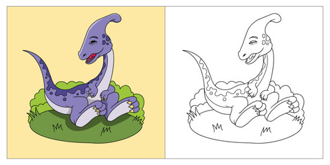 Parasaurolophus Coloring Book for Kids 2D Cartoon Style