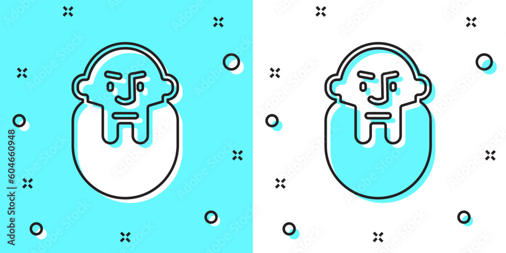 Wall mural black line viking head icon isolated on green and white background. random dynamic shapes. vector