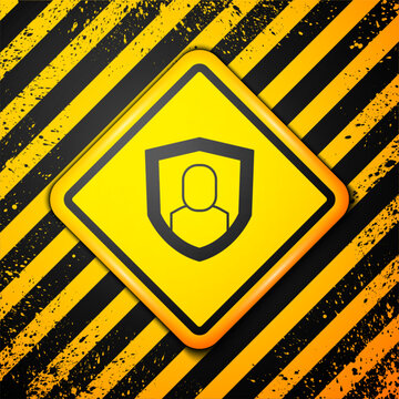 Black User protection icon isolated on yellow background. Secure user login, password protected, personal data protection, authentication. Warning sign. Vector