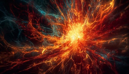 Fiery abstract explosion ignites natural phenomenon in futuristic computer graphic generated by AI