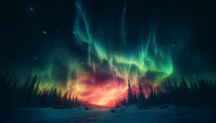 Nature mystery illuminated by star field in vibrant winter landscape generated by AI