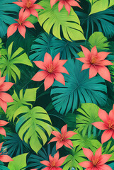 Tropical textured 3D botanical vintage background.