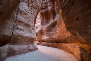 walking towards the Treasury in the gorge of the Siq, Petra, Jordan