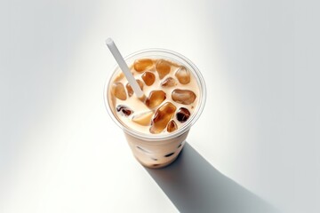 Generative AI collection a cup iced Cappucino with straw top view Food Photography