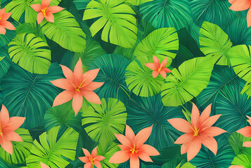 Tropical textured 3D botanical vintage background.