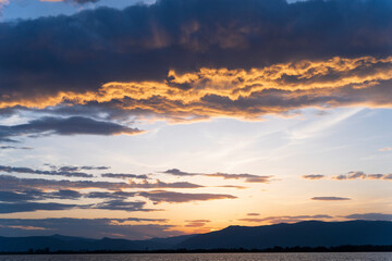 Dramatic clouds during sunrise over the mountains, Albanian landscape