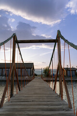 Albania Patoku Lagoon resorts,  bridge under a beautiful sky, sunrise