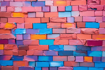 A colorfully painted brick wall adds vibrant energy to any space. the playful juxtaposition of graffiti-style street art and sturdy brickwork. Generative AI Technology.