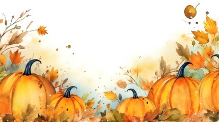 Pumpkin abstract background with leaves. Orange autumn thanksgiving and halloween illustration. Generative AI.