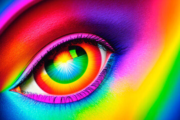 Colorful eye close-up. Abstract background. Generative AI.