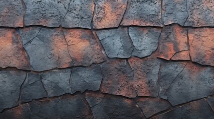 Worn stone tile background, aged and burned look, terracotta and gray color. Generated with the use of an AI.