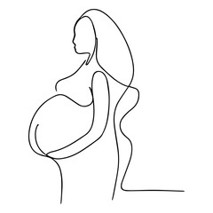 Vector illustration. One line art. Pregnant woman. Young mom.