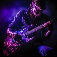 A musician playing an electric guitar beneath a - AI-generated
