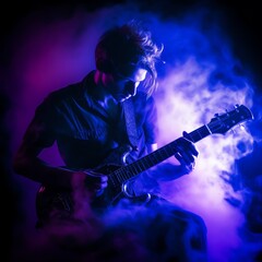 Obraz na płótnie Canvas A musician playing an electric guitar beneath a - AI-generated