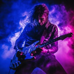 A musician playing an electric guitar beneath a - AI-generated