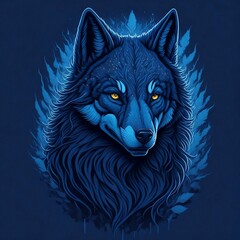 A detailed illustration face wolf, with Blue & Black color , dark magic splash , gothic artistic
