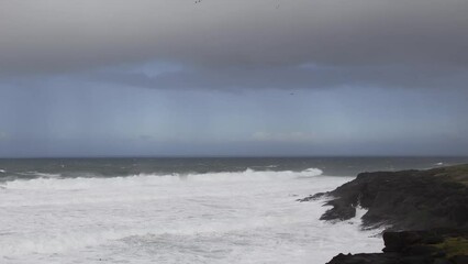 Time Lapse Blue Sky To Overcast Clouds And Back To Blue Sky Again Ocean With Cliffs
