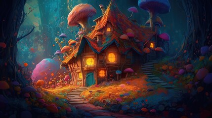 fairytale landscape of gnome house in fairytale landscape, Generative Ai