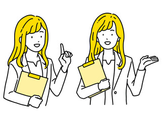 人物　指差し　案内　紹介　女性　イラスト