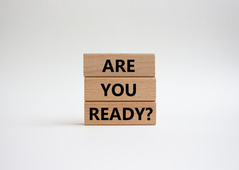Are you ready symbol. Concept word Are you ready on wooden blocks. Beautiful white background. Business and Are you ready concept. Copy space