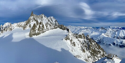 Panoramic view of Dent du Geant mountain, Mont Blanc massif, Italy  - obrazy, fototapety, plakaty