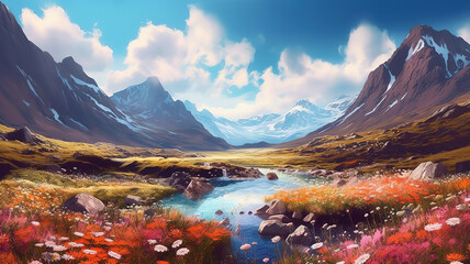 Obraz premium Forest mountains in sunny day. Generative ai