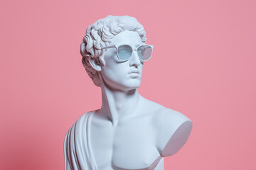 Antique bust of a man in sunglasses. AI generated image.