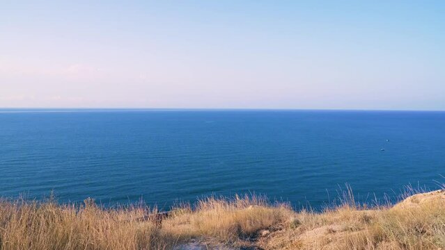 Beautiful seascape. Blue sea or ocean  on a sunny day. 4K