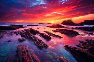 Fototapeta na wymiar Vibrant Ocean Sunset Nature's Dazzling Palette. AI