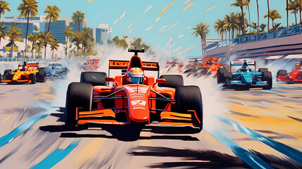 Fototapeta premium Illustration of Formula 1 competition in Miami, Florida, USA