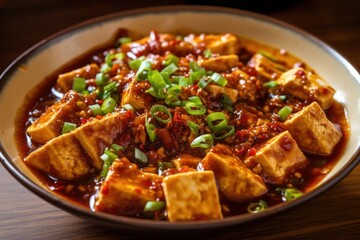 Fototapeta premium Generative AI Mapo tofu is a popular Chinese dish from Sichuan province Food Photography