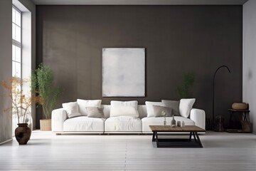 interior background dark apartment decor cushion room modern scandinavian white lifestyle cosy concrete. Generative AI.