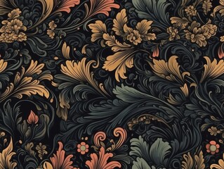 Seamless pattern Royal vintage Victorian Gothic background Rococo venzel and whorl created with Generative AI technology.
