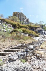 Fototapeta na wymiar The unique frozen waterfalls and travertine pools of Hierve el Agua in Oaxaca, Mexico