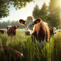 Majestic Grazers: Closeup of Cows in a Serene Field