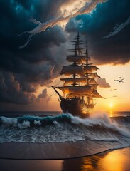 Fototapeta premium ship in the sea generative artificial intelligence