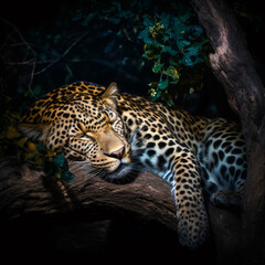 Fototapeta na wymiar leopard sleeping in a tree