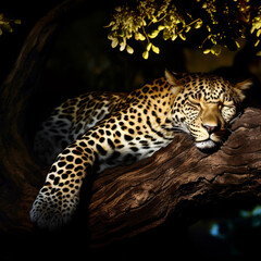 Fototapeta na wymiar leopard sleeping in a tree