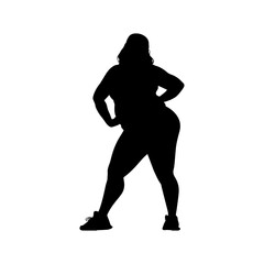 Vector illustration. Fat woman silhouette. Sports. Slimming.